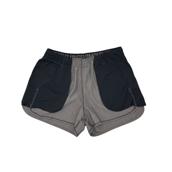 Under Armour HeatGear Shorts Womens M Black Gray Stretch Waist Athletic Running - Picture 5 of 8